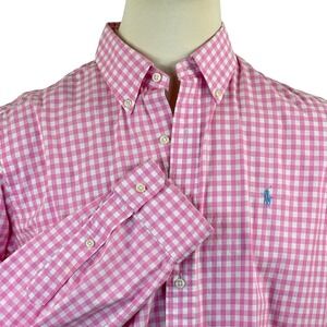 Ralph Lauren Men's Pink Gingham Check Button Down Shirt XL TG Polo Pony‎